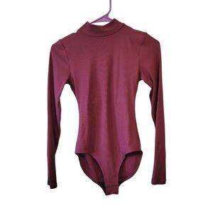 Girlfriend Collective Berry Vivien Mock Neck Ribbed Bodysuit Size Small